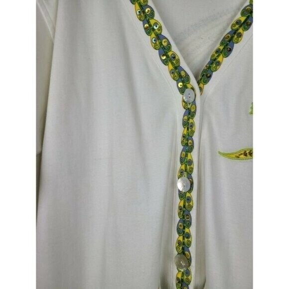 Vintage Lisa Ashley Womens Wearable Art Fish Cardigan Large White Embroidered - Picture 6 of 11